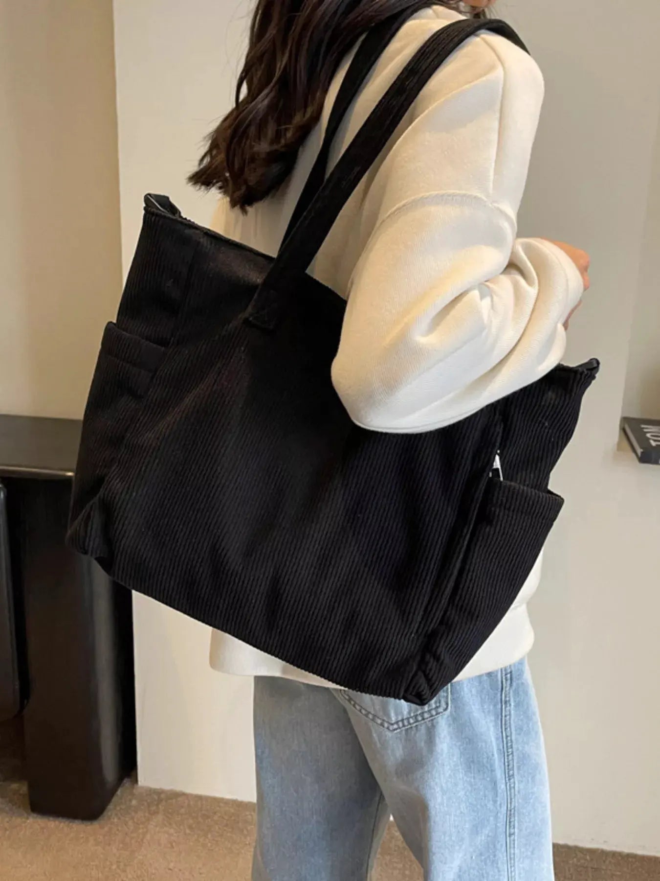 Corduroy Solid Color Handbag by Partner Label