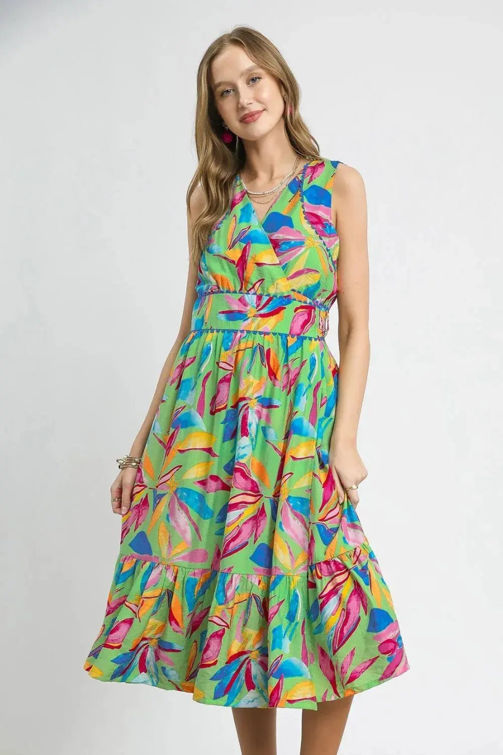 Umgee Ruffled Hem Printed Sleeveless Midi Dress by Umgee USA