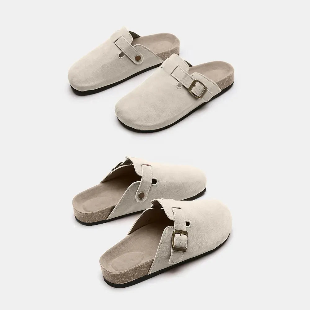 Suede Closed Toe Buckle Slide by Partner Label