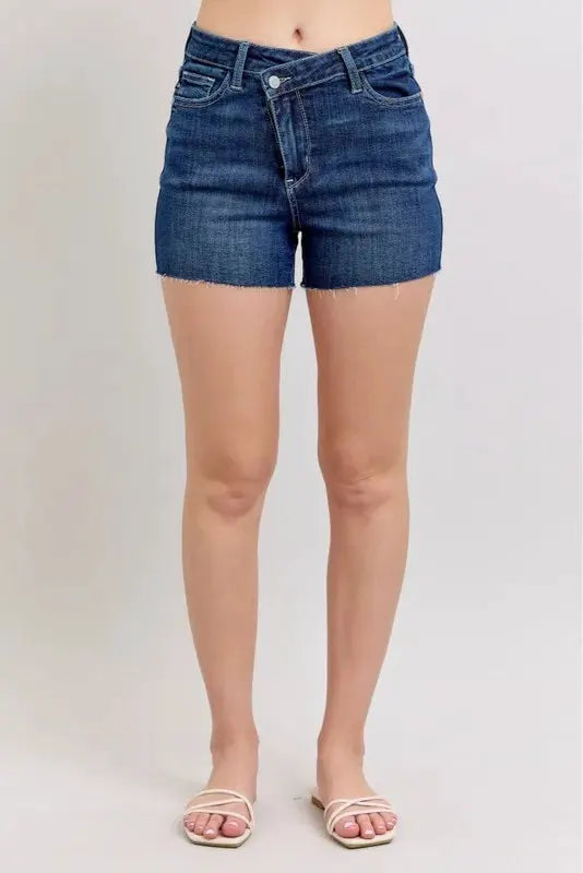 Judy Blue Full Size High Waist Criss-Cross Waistband Denim Shorts Plus Size by Judy Blue