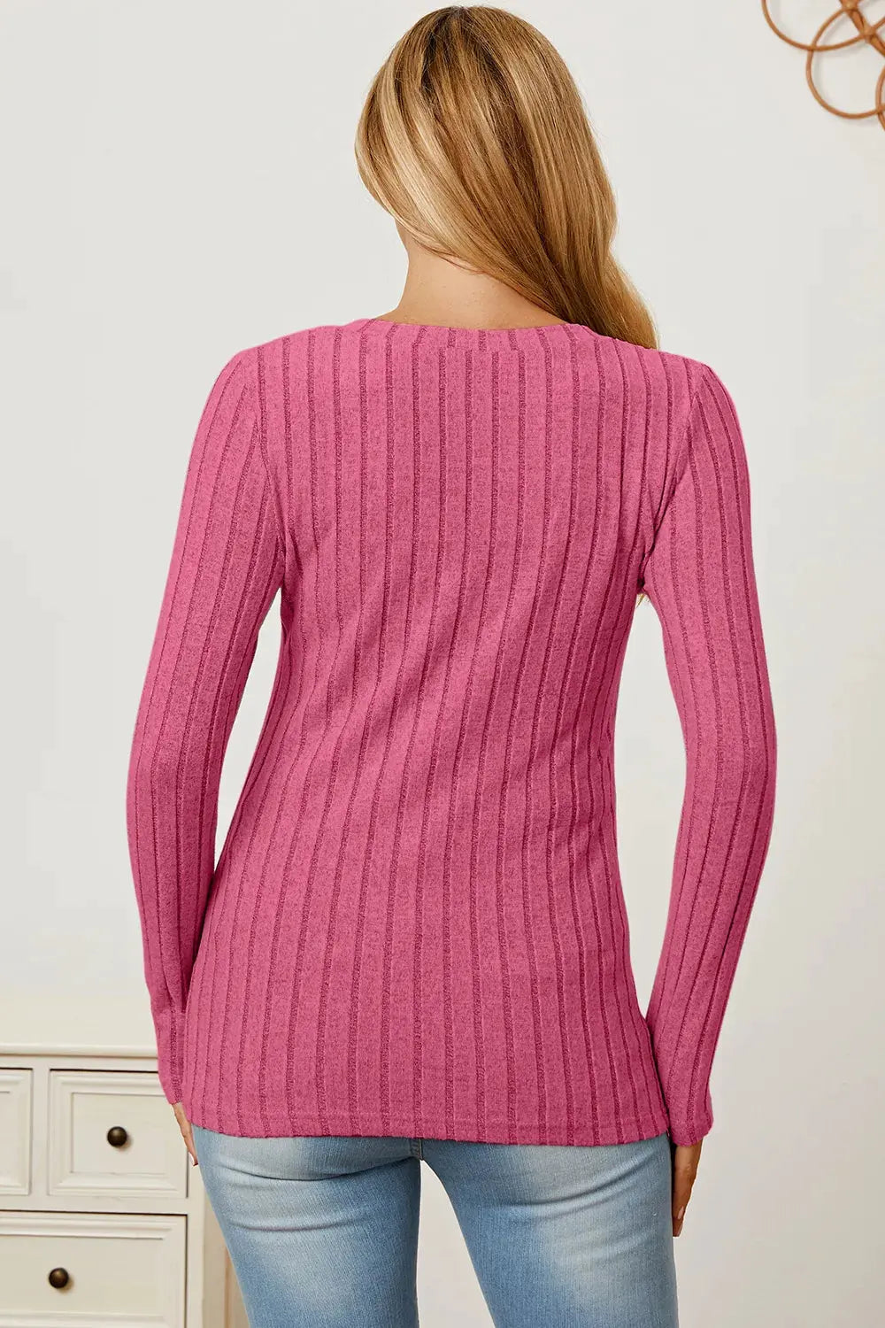 Full Size Ribbed V‑Neck Long Sleeve T‑Shirt | Partner Labels Selection by Partner Label