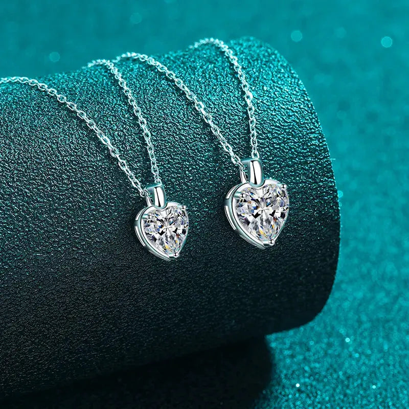 2 Carat Moissanite 925 Sterling Silver Heart Shape Necklace by Partner Labels