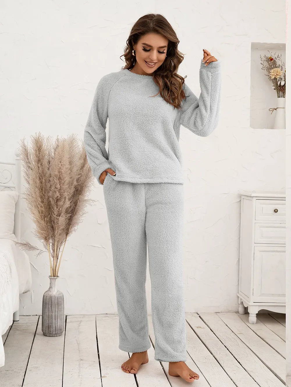 Ivy Lane Teddy Long Sleeve Top and Pants Lounge Set by Ivy Lane