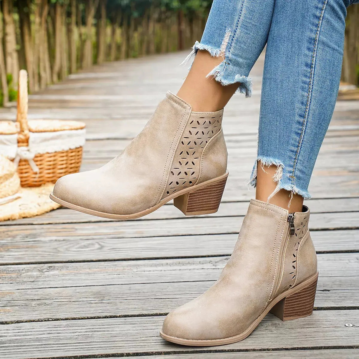 Round Toe Block Heels Boots by Partner Label