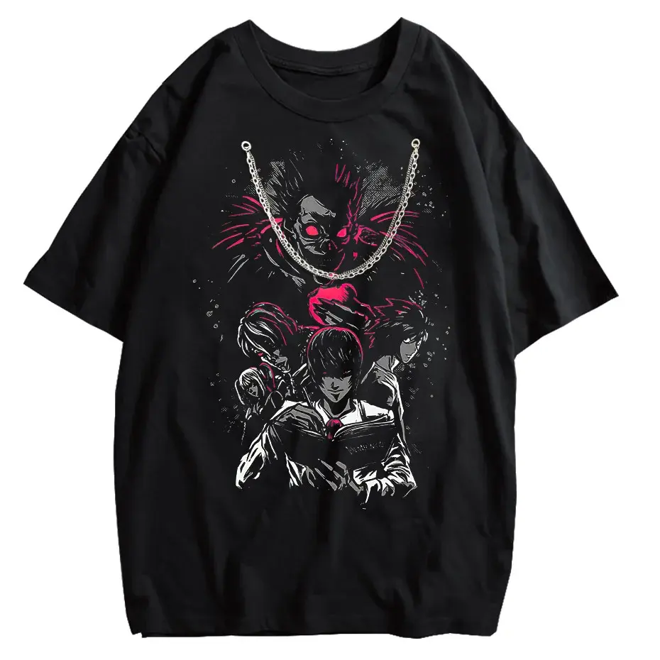 Men's Harajuku Distressed Anime Print T-Shirt Hip Hop Streetwear Cotton Oversized Tee by Vimost Shop