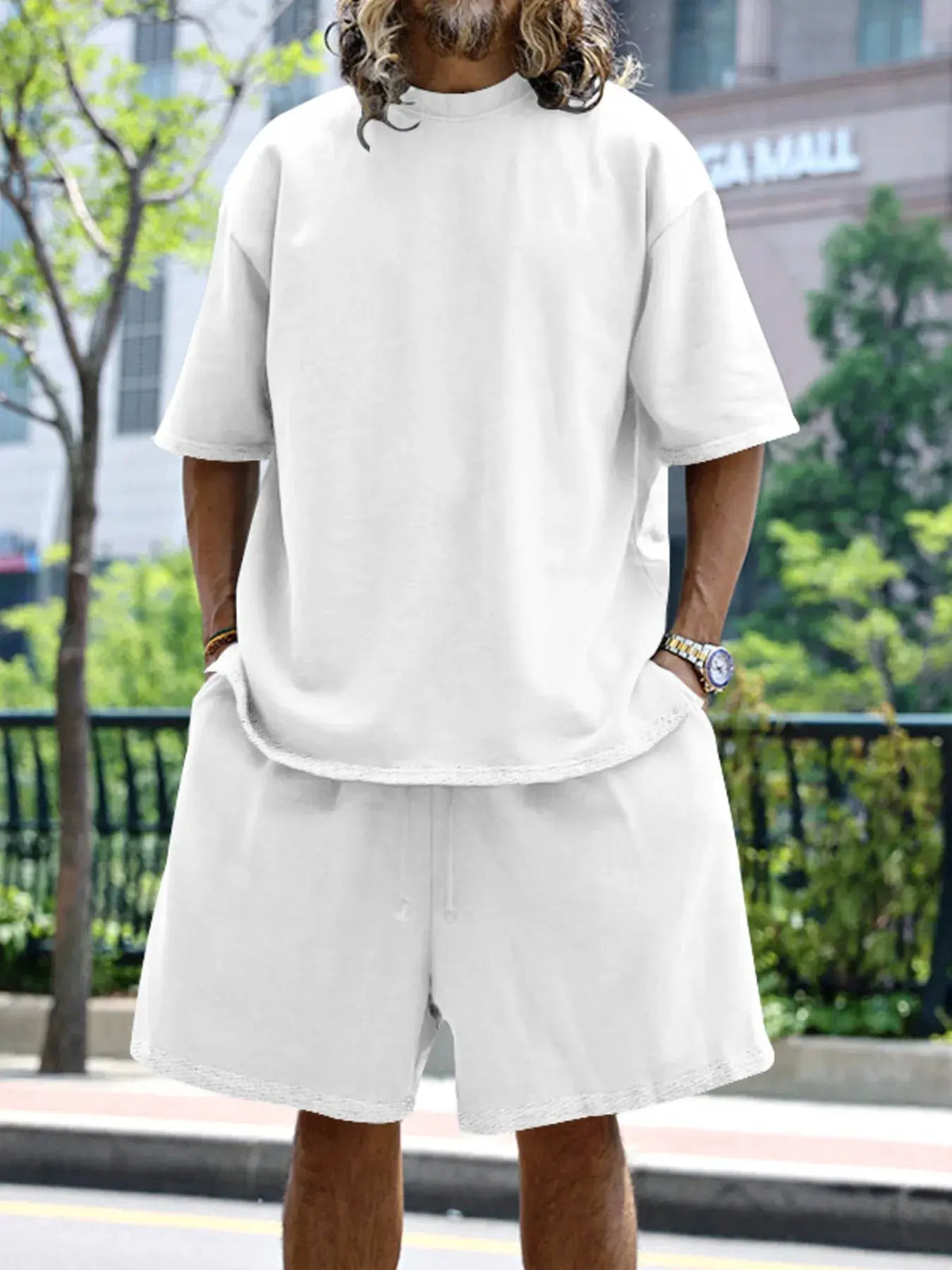 Men's Full Size Round Neck Short Sleeve Top and Shorts Set Plus Size by Partner Label