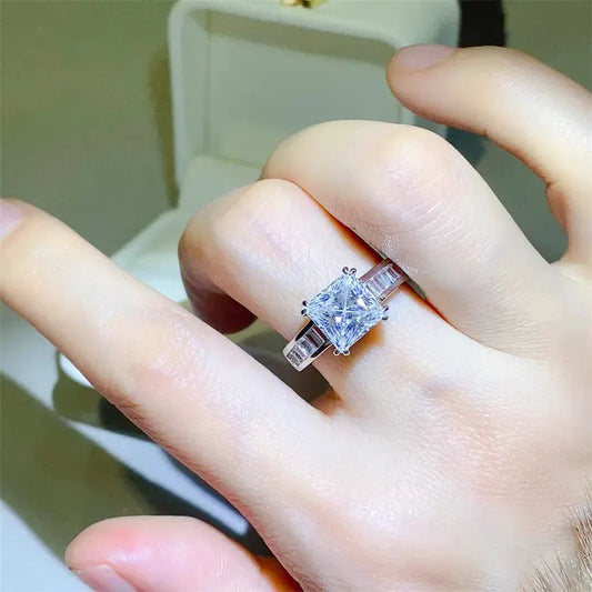 3 Carat Moissanite 925 Sterling Silver Square Shape Ring by Partner Label