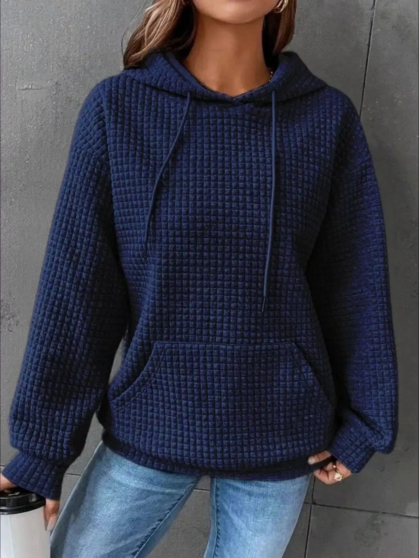 Full Size Textured Kangaroo Pocket Hoodie Plus Size | Partner Labels Selection by Partner Label
