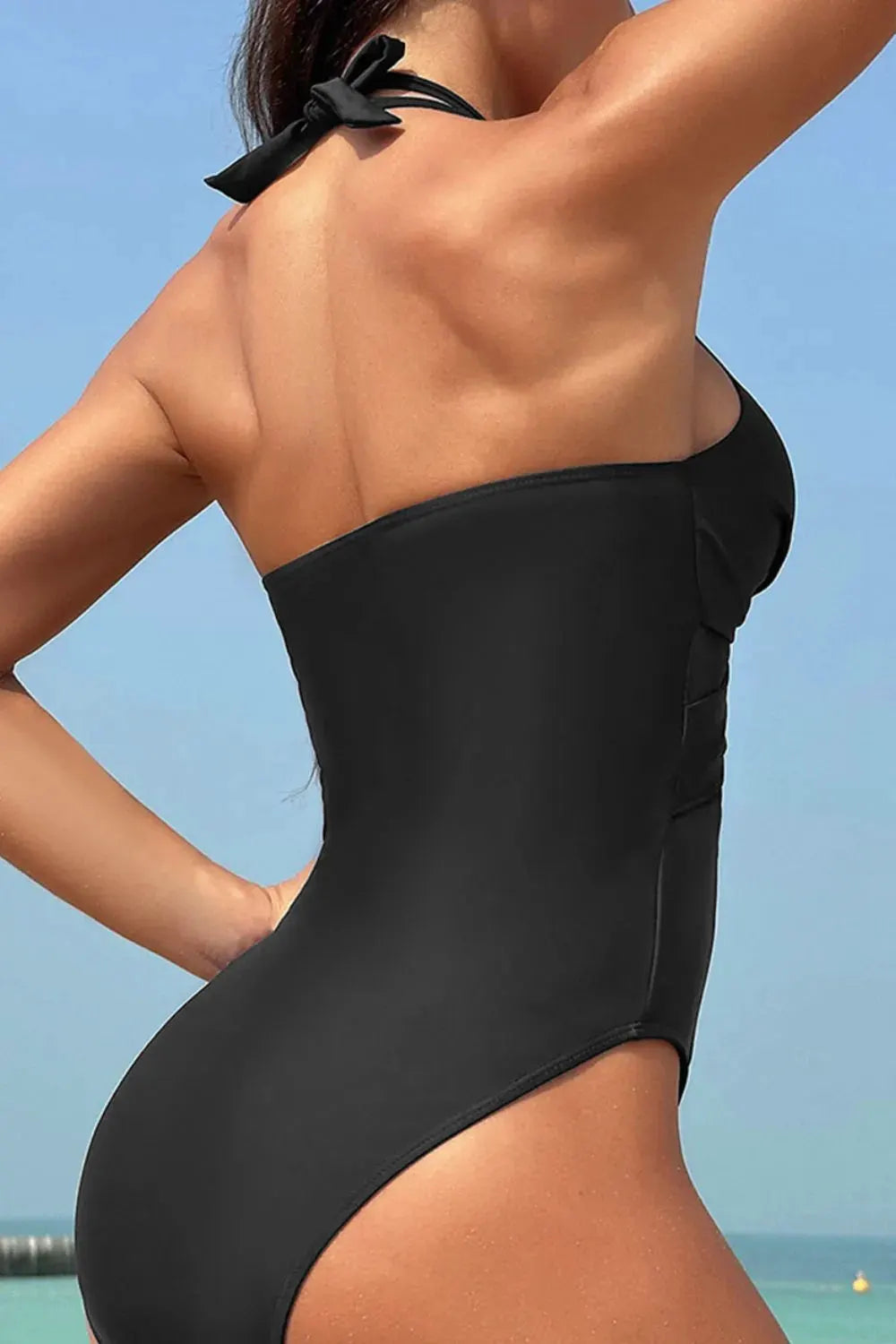 Crisscross Halter Neck One-Piece Swimwear by Partner Label