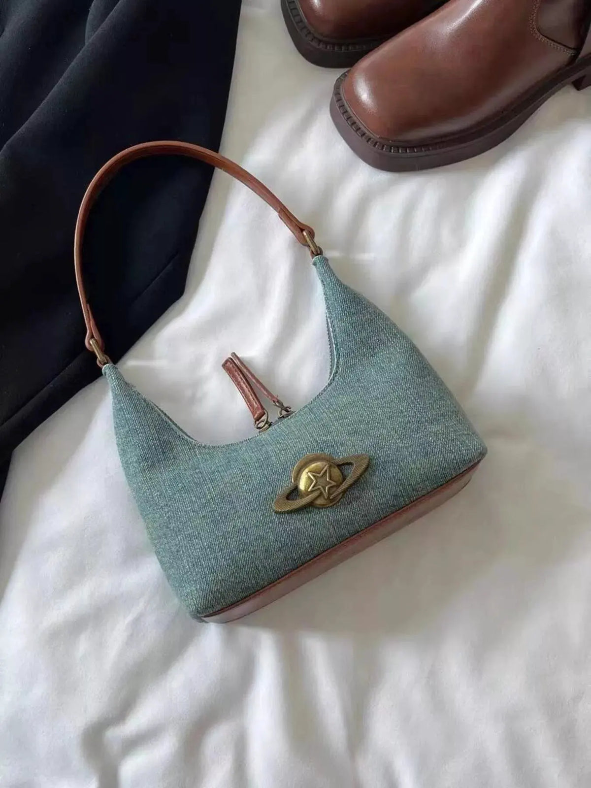 Denim Planet Decor Shoulder Bag by Partner Label
