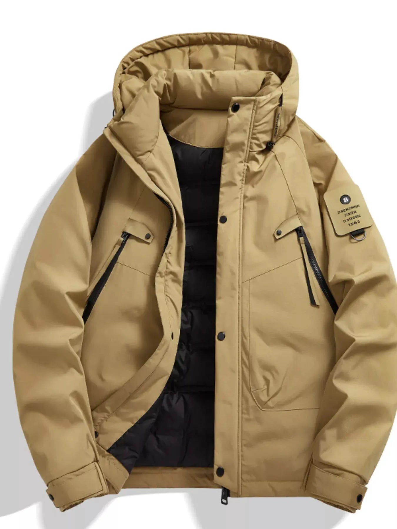 Men's Plus Size Hooded Snap Down Jacket by Partner Label