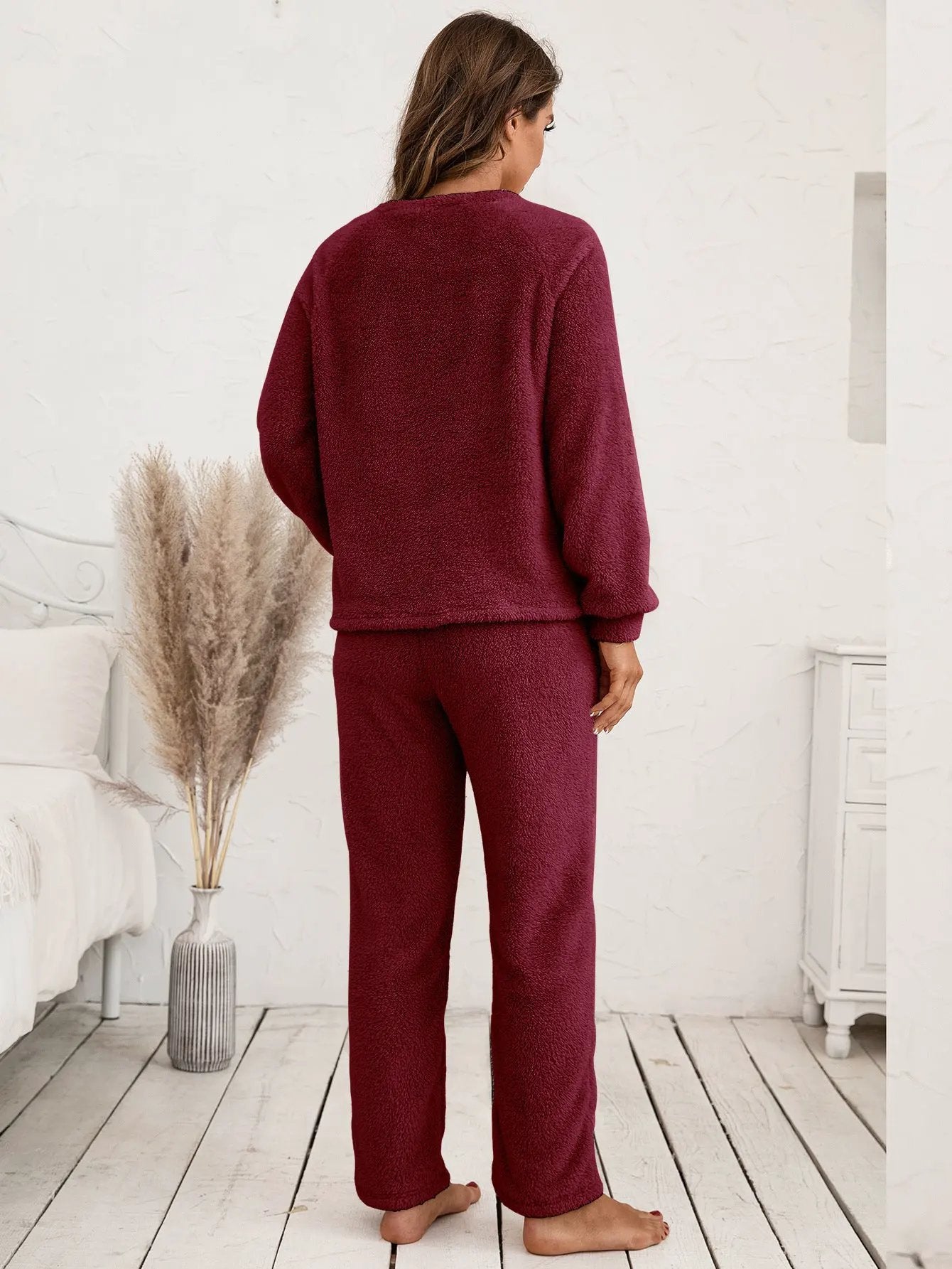 Ivy Lane Teddy Long Sleeve Top and Pants Lounge Set by Ivy Lane