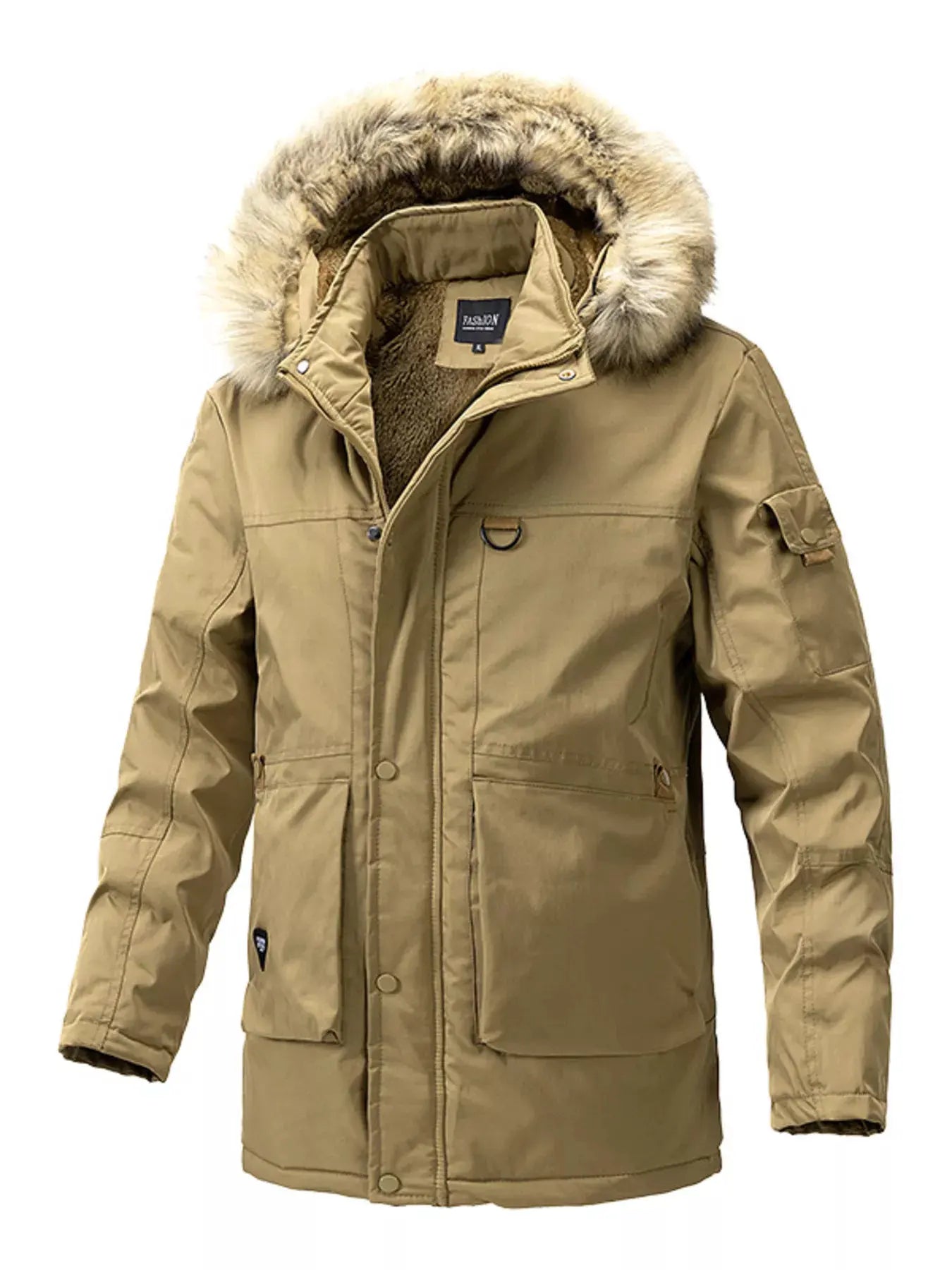Men's Plus Size Fur Hooded Winter Parka Coat by Partner Label