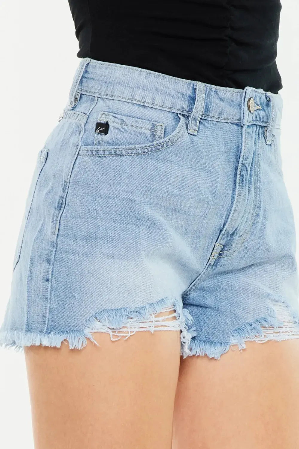 Kancan Raw Hem Distressed High Waist Denim Shorts by Kancan