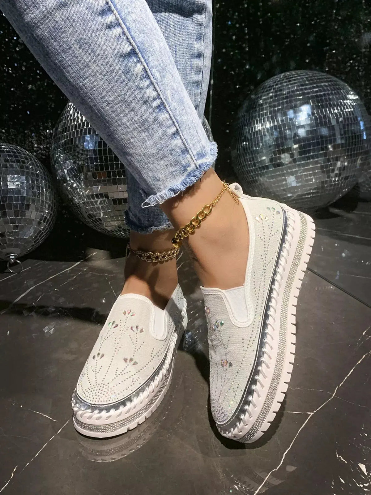 Rhinestone Embellished Platform Loafers by Partner Label