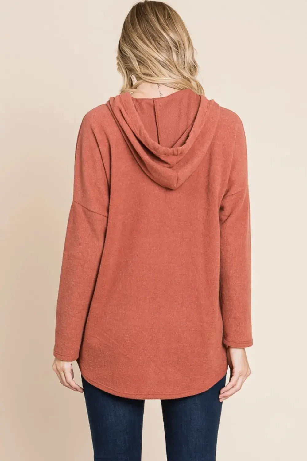 BOMBOM Contrast Drawstring Drop Shoulder Knit Hoodie by BOMBOM