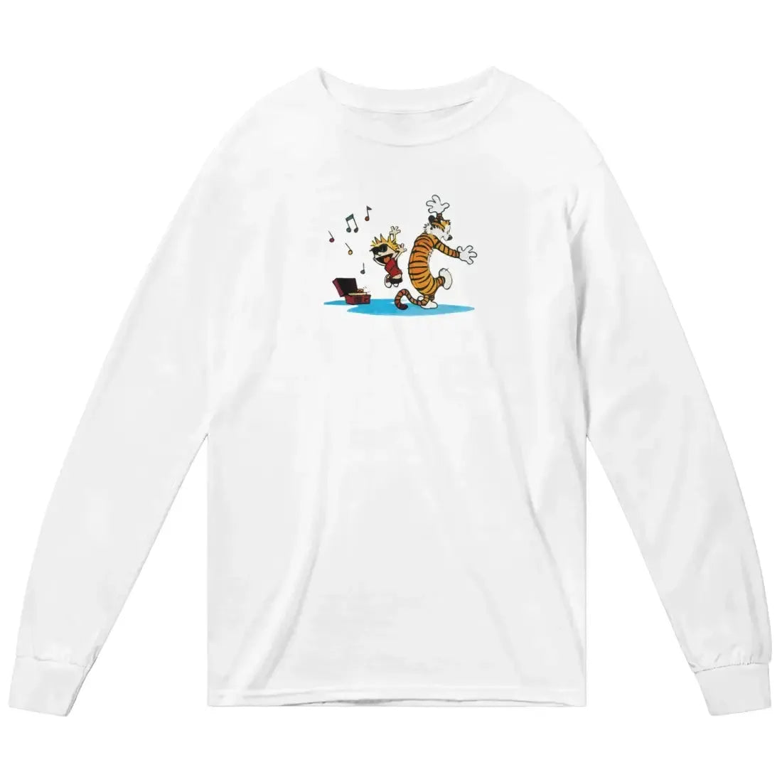 Calvin and Hobbes Dancing with Record Player Long Sleeve Shirt by Art-O-Rama Shop