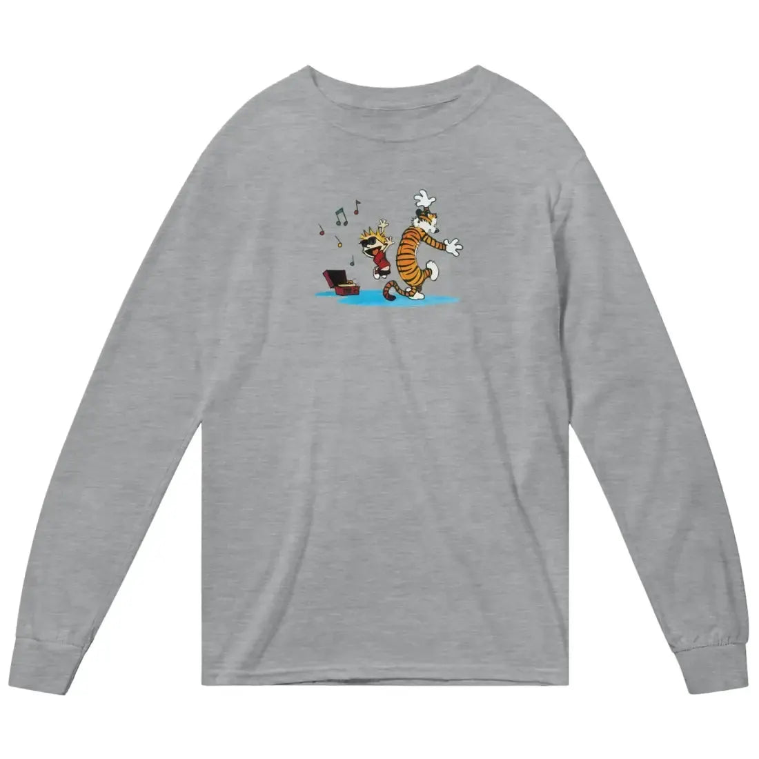 Calvin and Hobbes Dancing with Record Player Long Sleeve Shirt by Art-O-Rama Shop
