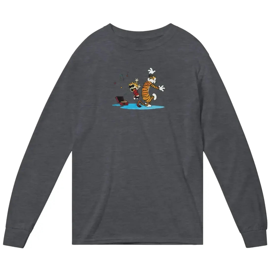 Calvin and Hobbes Dancing with Record Player Long Sleeve Shirt by Art-O-Rama Shop
