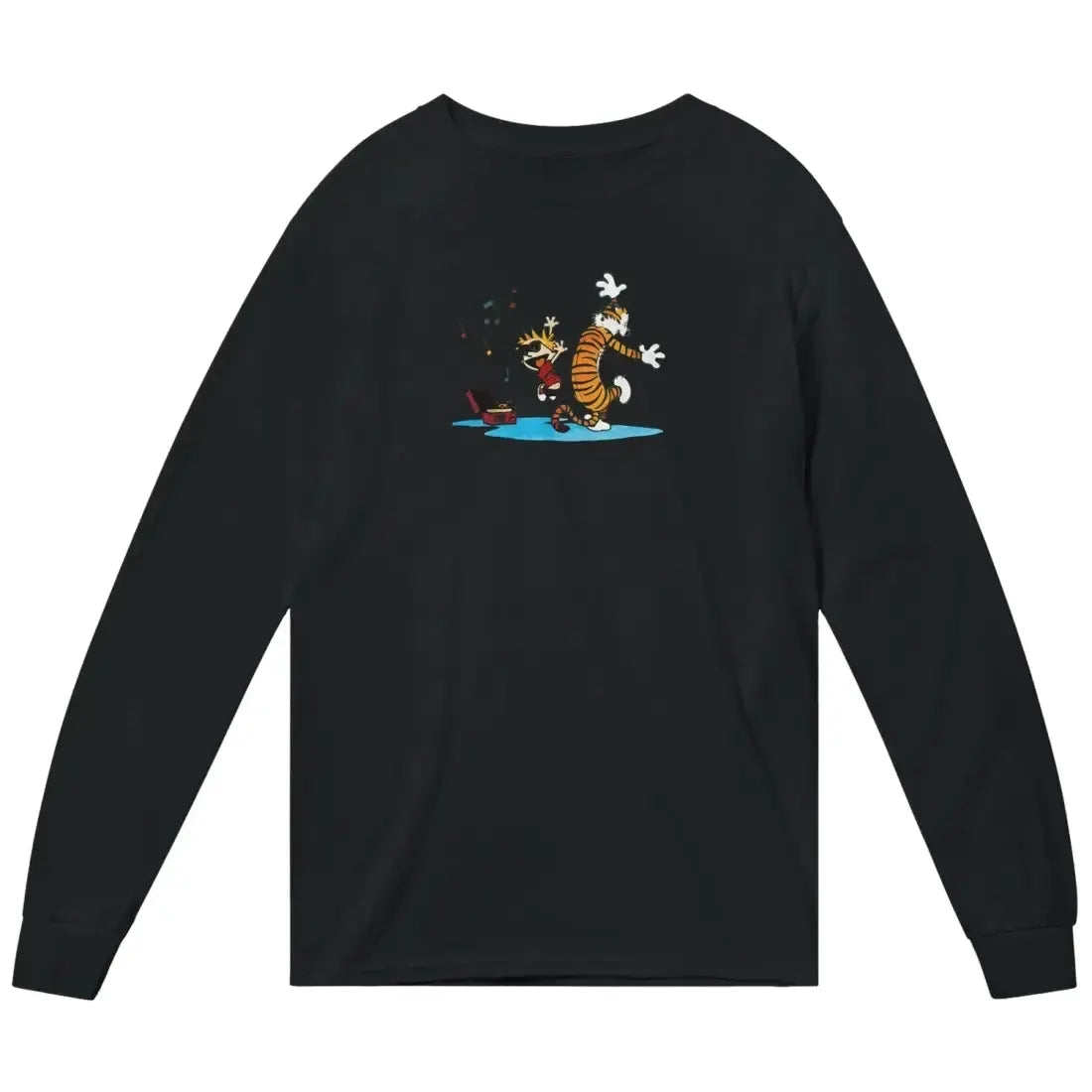 Calvin and Hobbes Dancing with Record Player Long Sleeve Shirt by Art-O-Rama Shop