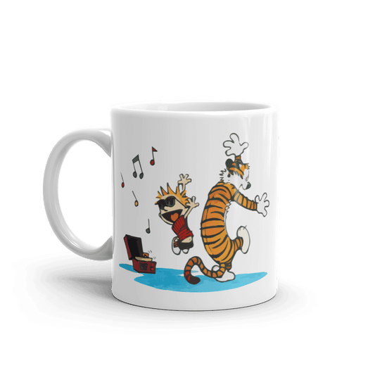Calvin and Hobbes Dancing with Record Player Mug by Art-O-Rama Shop