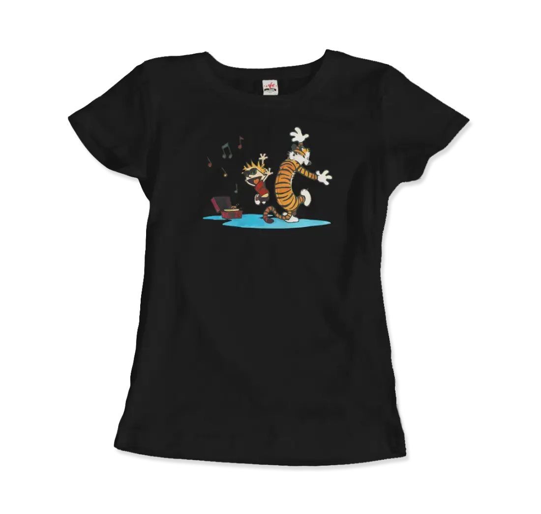 Calvin and Hobbes Dancing with Record Player t-shirt by Art-O-Rama Shop