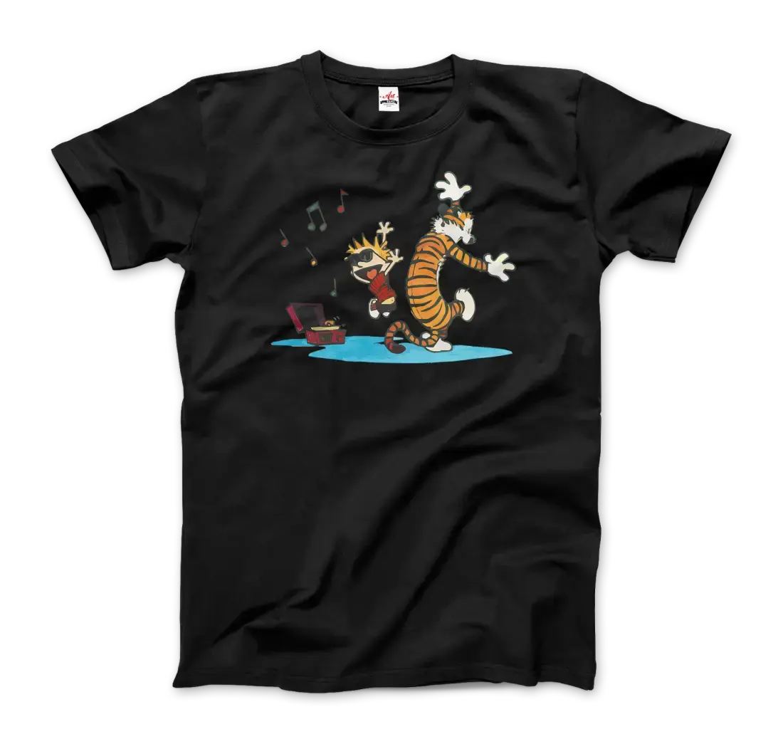 Calvin and Hobbes Dancing with Record Player t-shirt by Art-O-Rama Shop