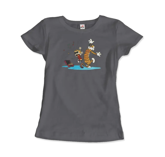Calvin and Hobbes Dancing with Record Player t-shirt by Art-O-Rama Shop