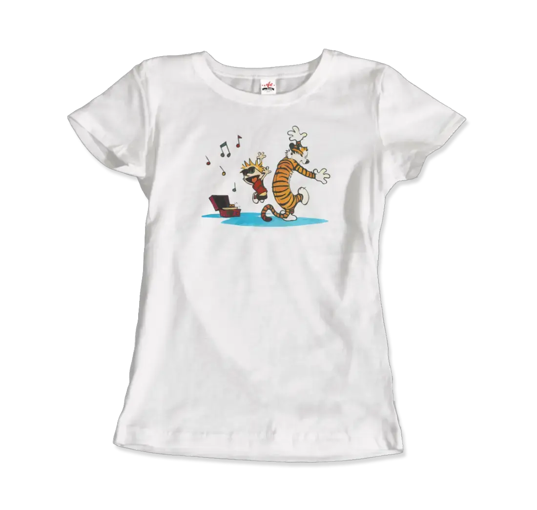 Calvin and Hobbes Dancing with Record Player t-shirt by Art-O-Rama Shop