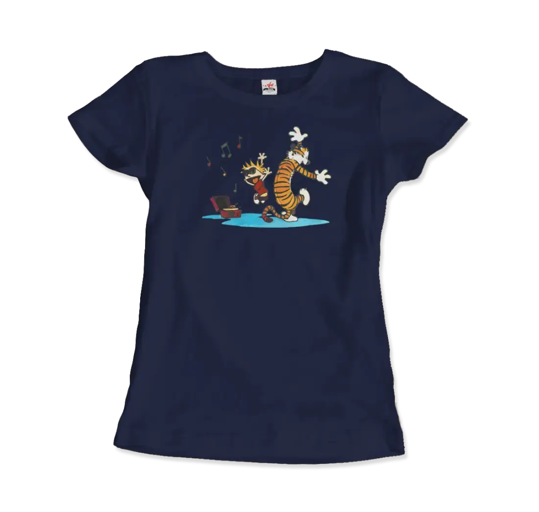 Calvin and Hobbes Dancing with Record Player t-shirt by Art-O-Rama Shop