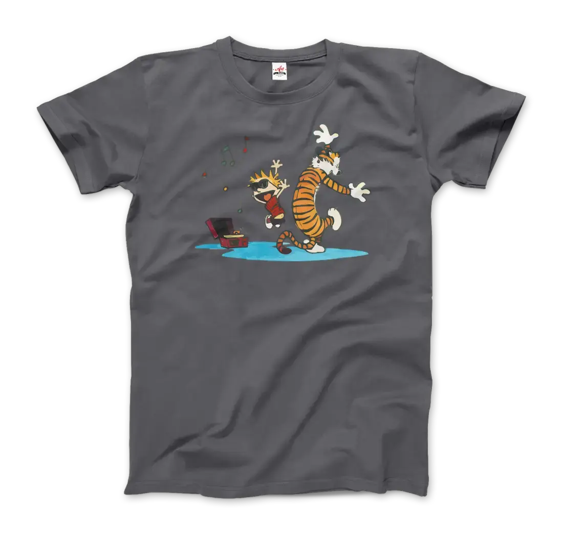 Calvin and Hobbes Dancing with Record Player t-shirt by Art-O-Rama Shop