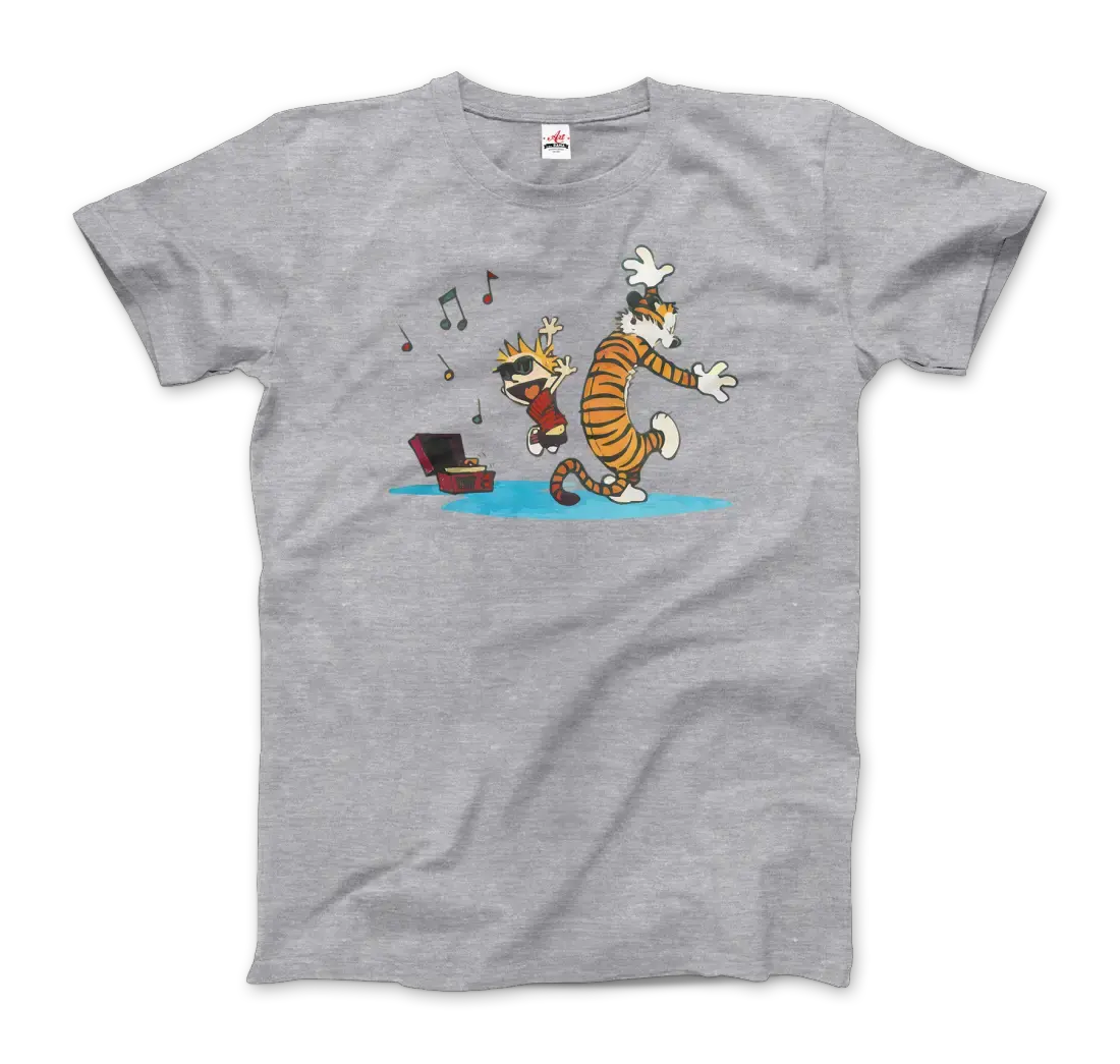 Calvin and Hobbes Dancing with Record Player t-shirt by Art-O-Rama Shop