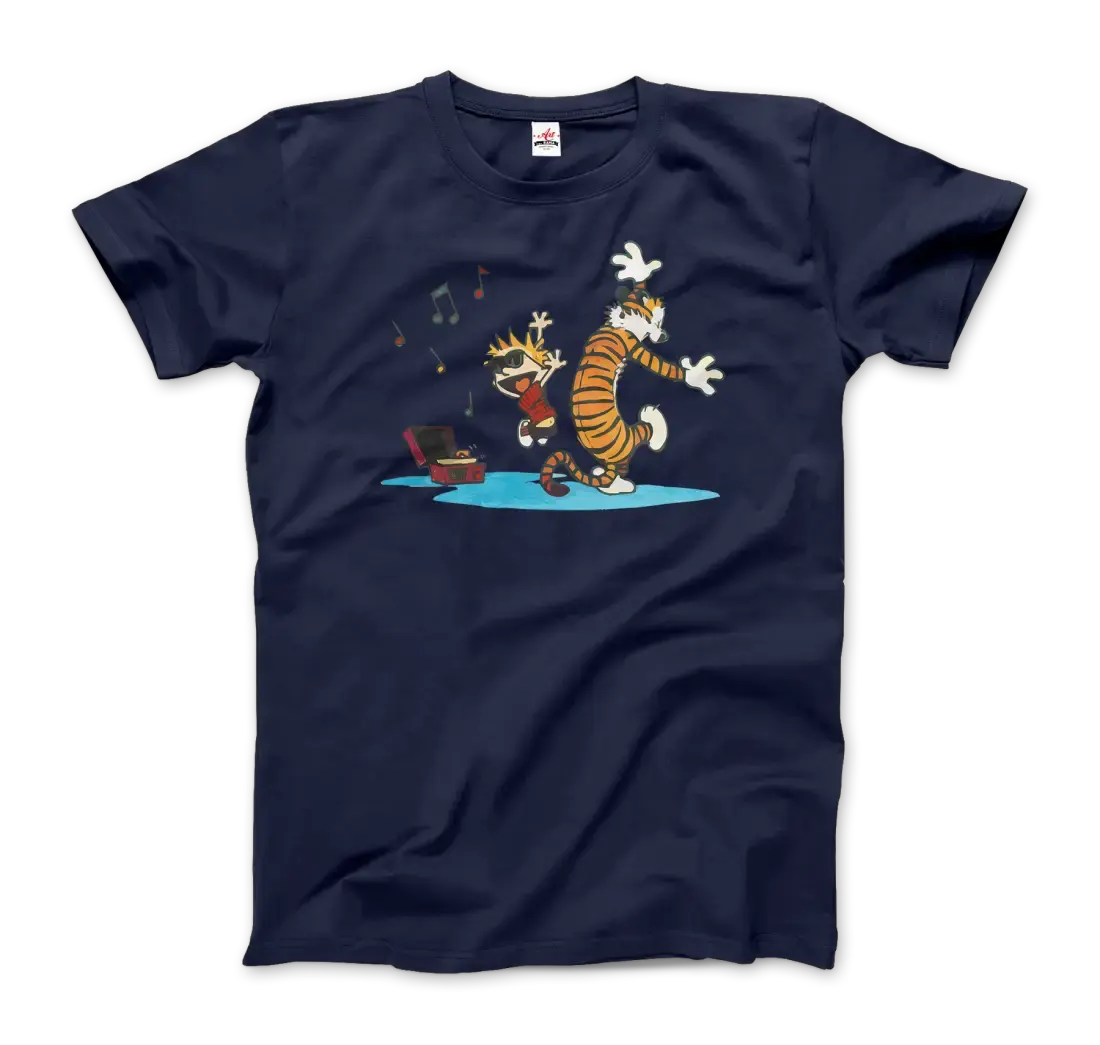 Calvin and Hobbes Dancing with Record Player t-shirt by Art-O-Rama Shop