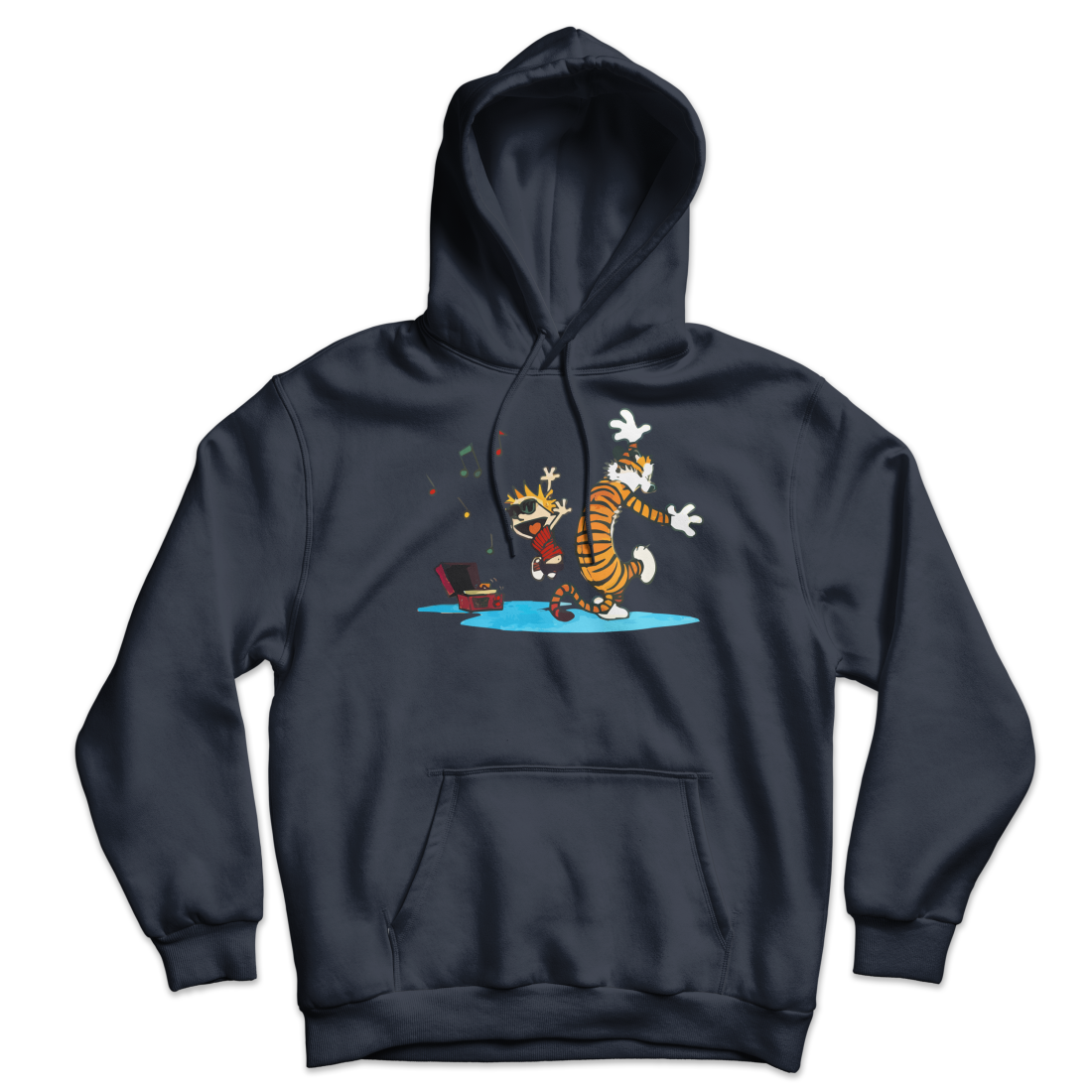 Calvin and Hobbes Dancing with Record Player Unisex Hoodie by Art-O-Rama