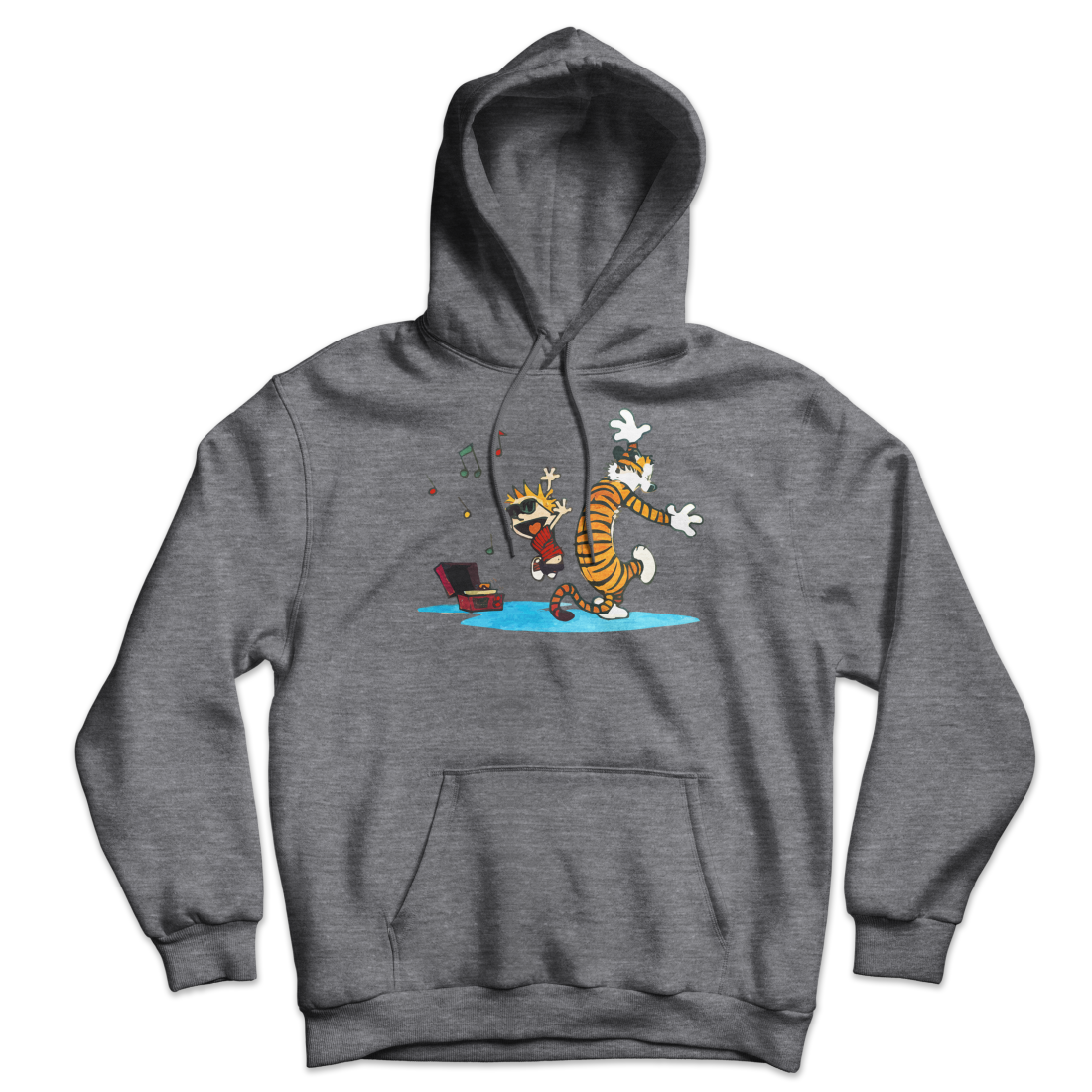 Calvin and Hobbes Dancing with Record Player Unisex Hoodie by Art-O-Rama