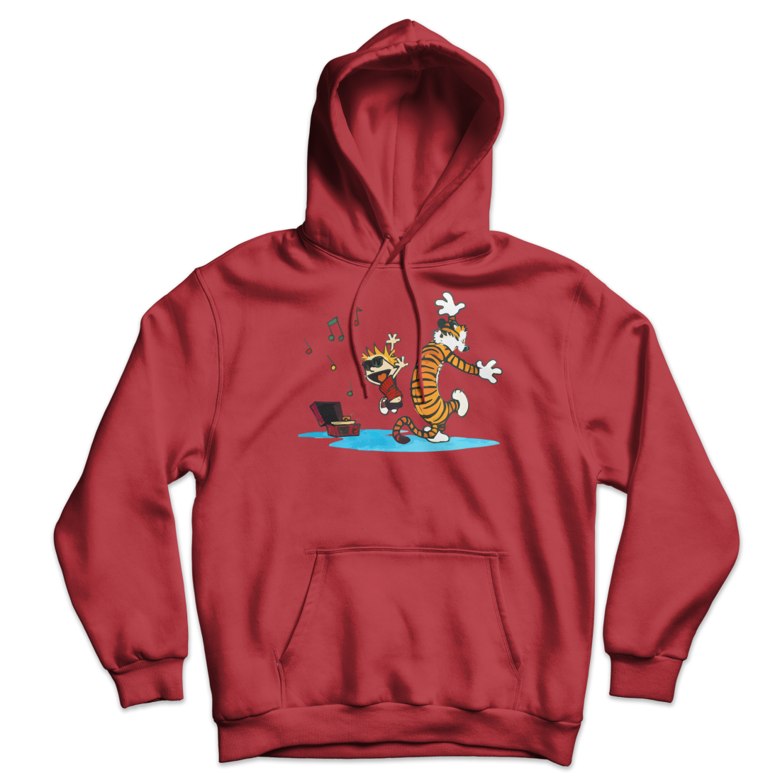 Calvin and Hobbes Dancing with Record Player Unisex Hoodie by Art-O-Rama