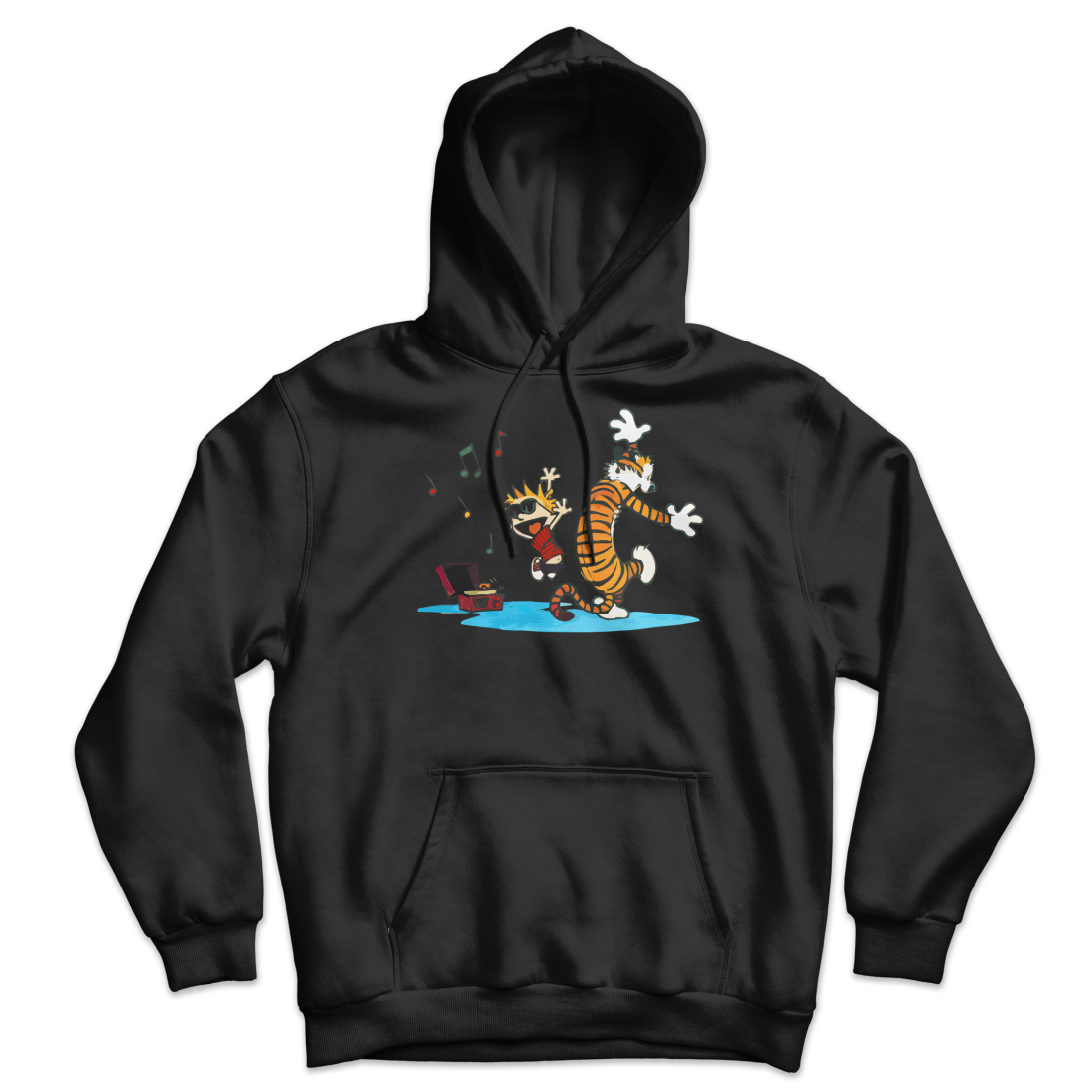 Calvin and Hobbes Dancing with Record Player Unisex Hoodie by Art-O-Rama