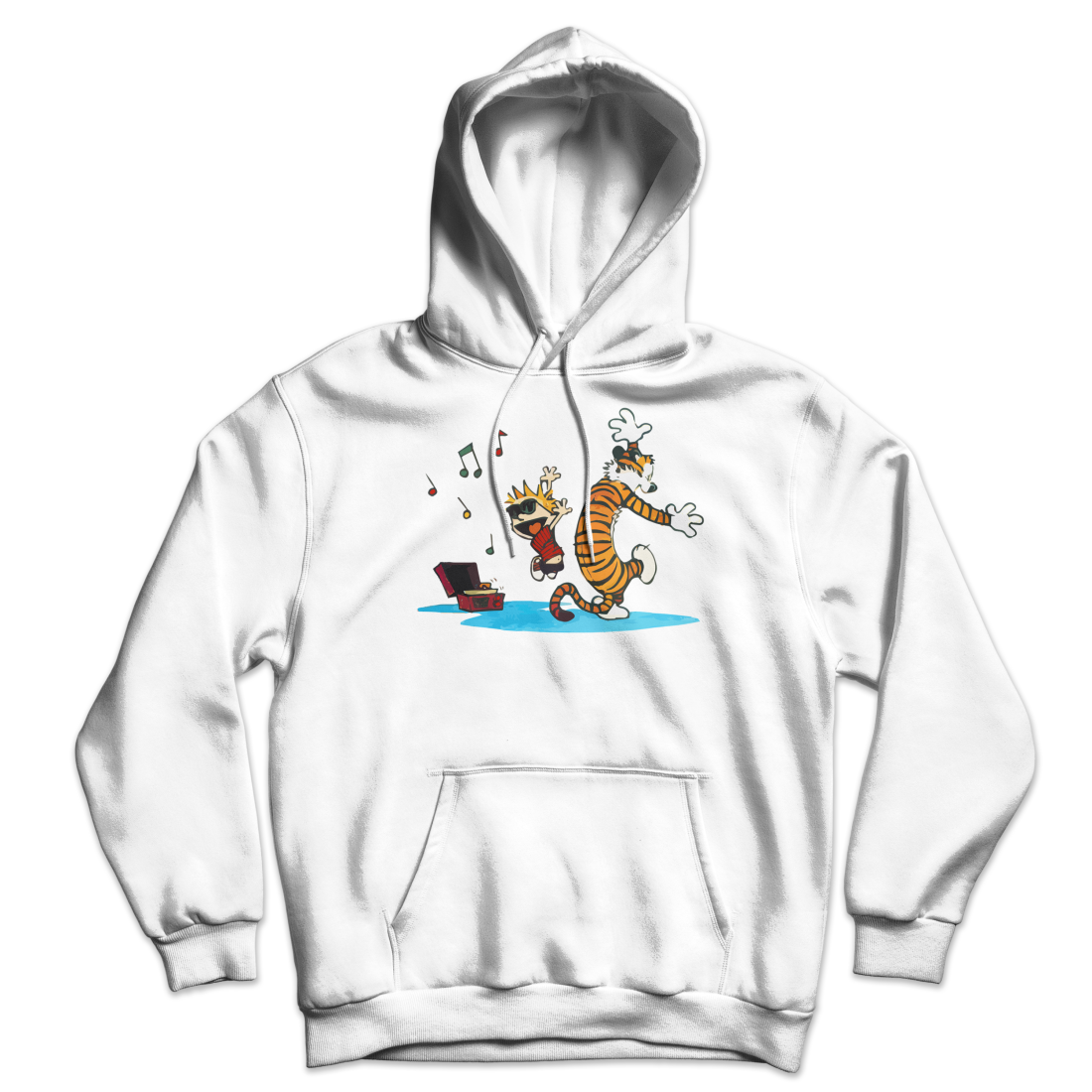 Calvin and Hobbes Dancing with Record Player Unisex Hoodie by Art-O-Rama