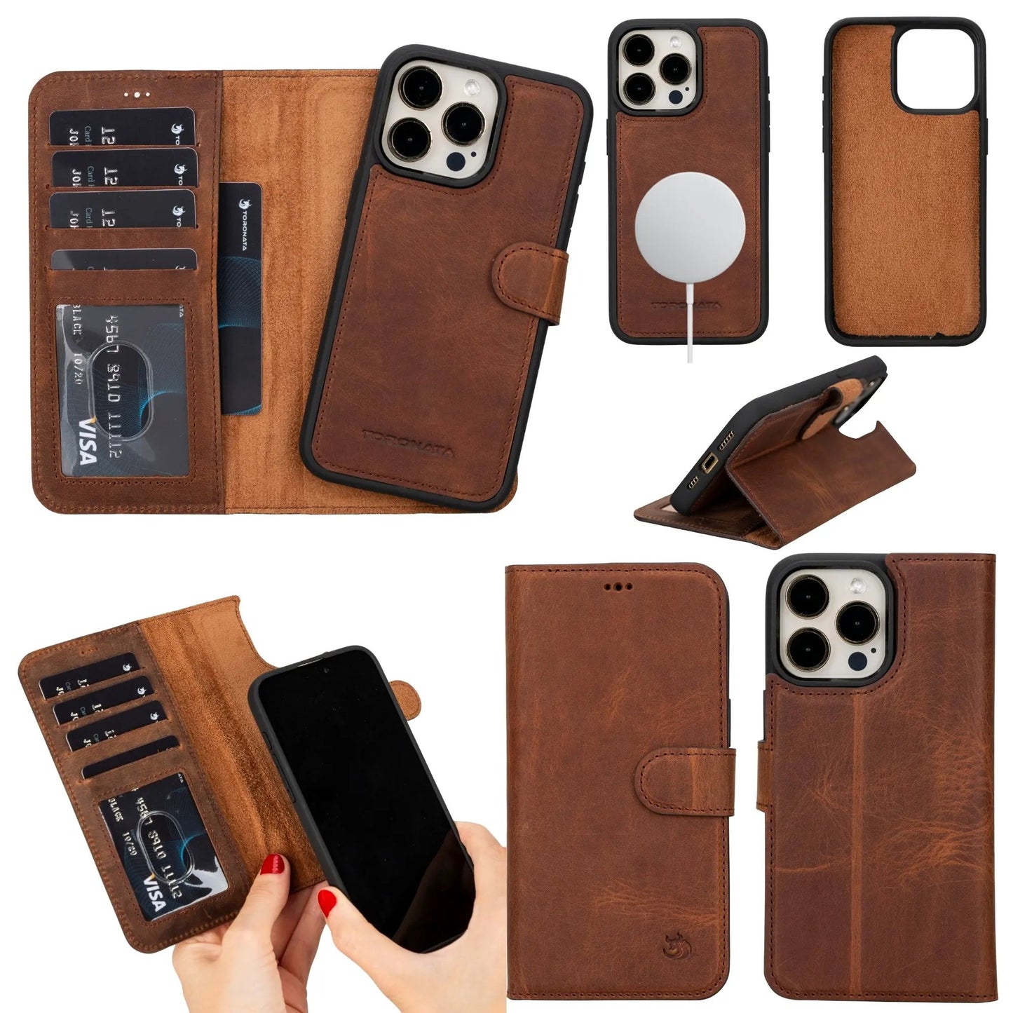 Casper Leather iPhone 15 Pro Wallet Case | Detachable MagSafe Compatible RFID Protection by TORONATA