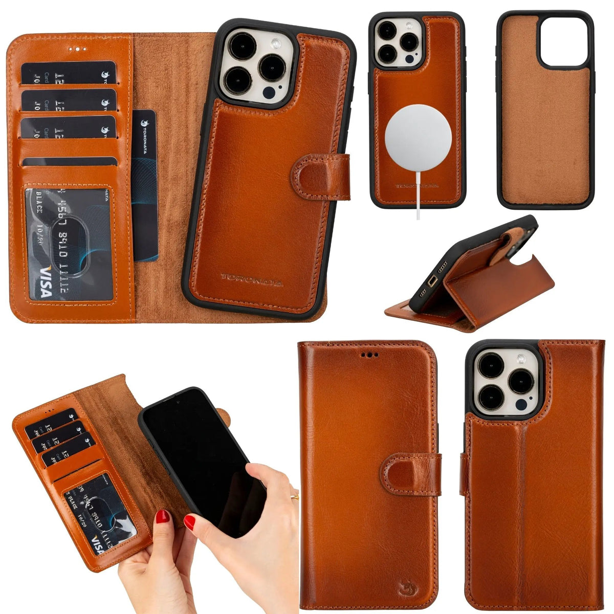 Casper Leather iPhone 15 Pro Wallet Case | Detachable MagSafe Compatible RFID Protection by TORONATA