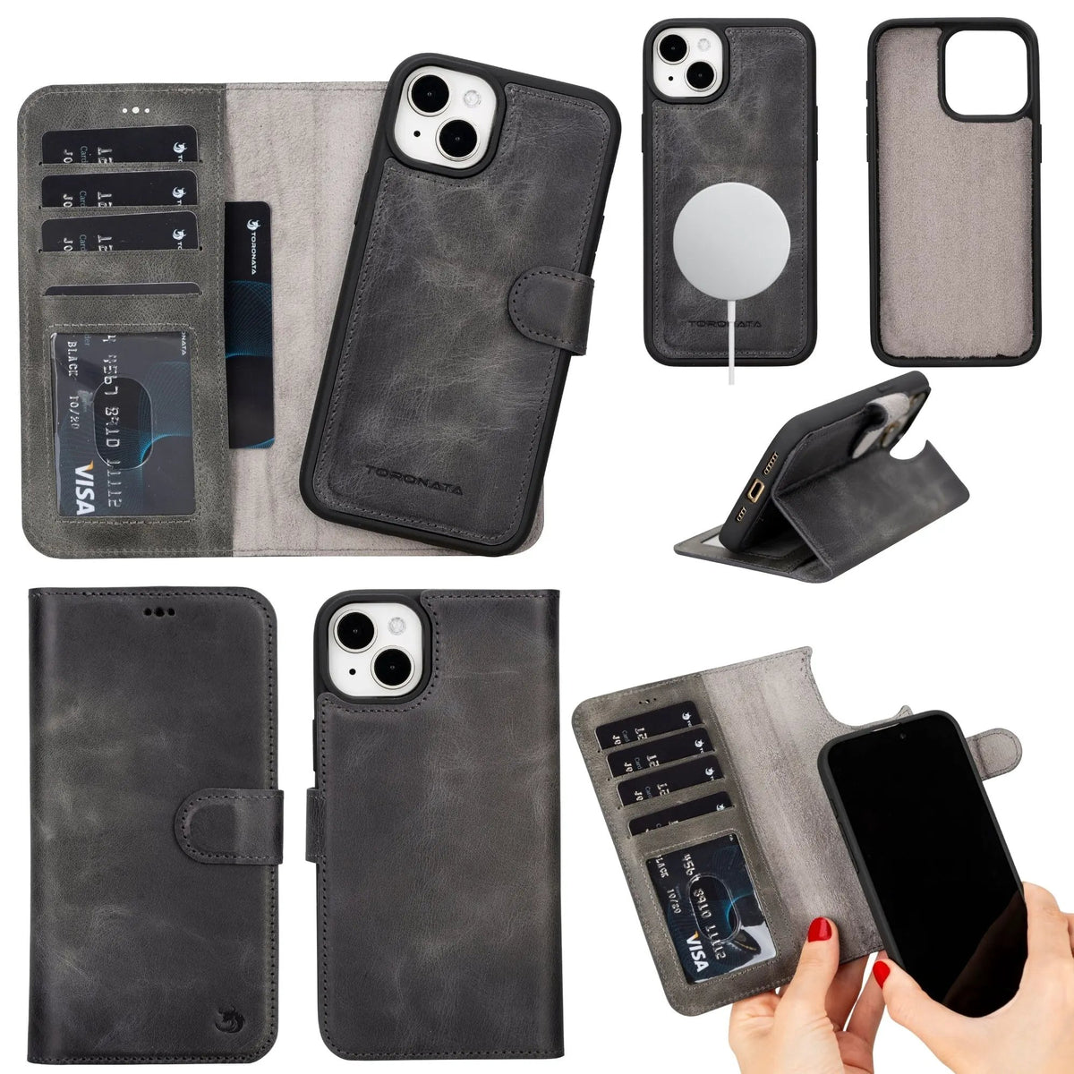 Casper Leather iPhone 15 Wallet Case | Detachable MagSafe Compatible RFID Protection by TORONATA