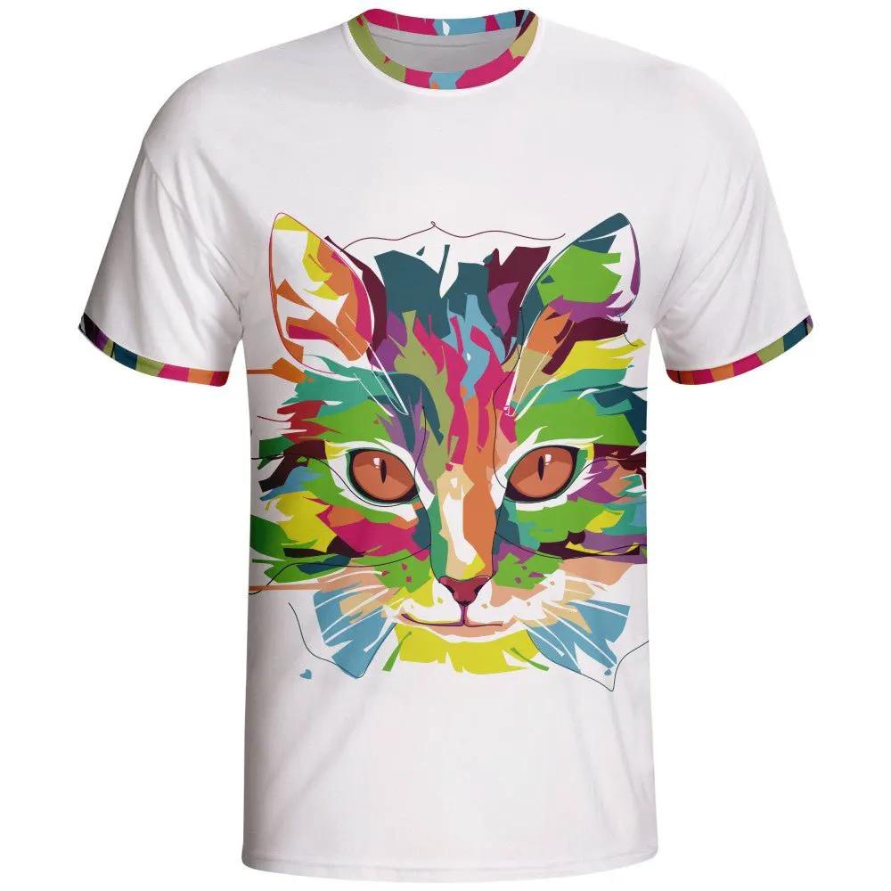 Colorful Cat Graphic Sublimation T-Shirt by Vimost Sportswear