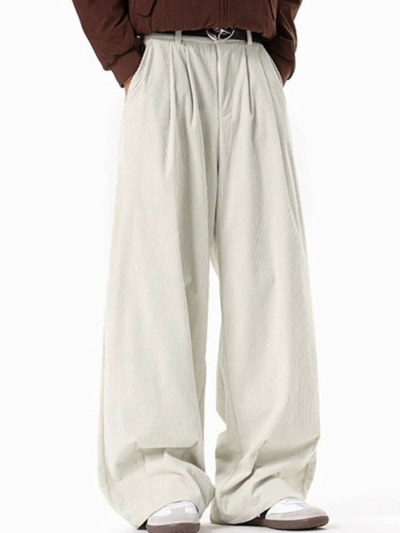 Men's Plus Size Pleated Detail Wide Leg Pants by Partner Label
