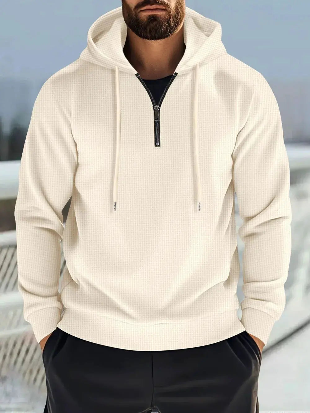 Men's Full Size Quarter Zip Long Sleeve Drawstring Hoodie Plus Size by Partner Label