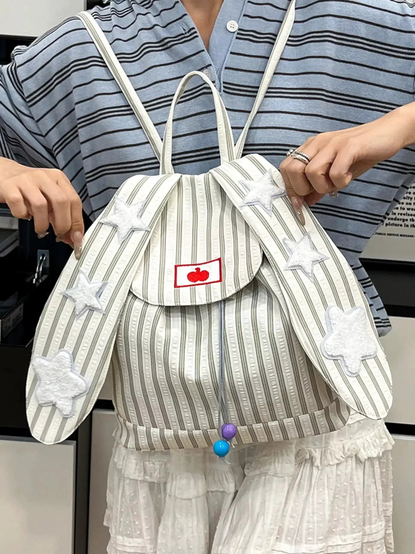 Striped Star Bunny Ear Backpack Bag by Partner Label