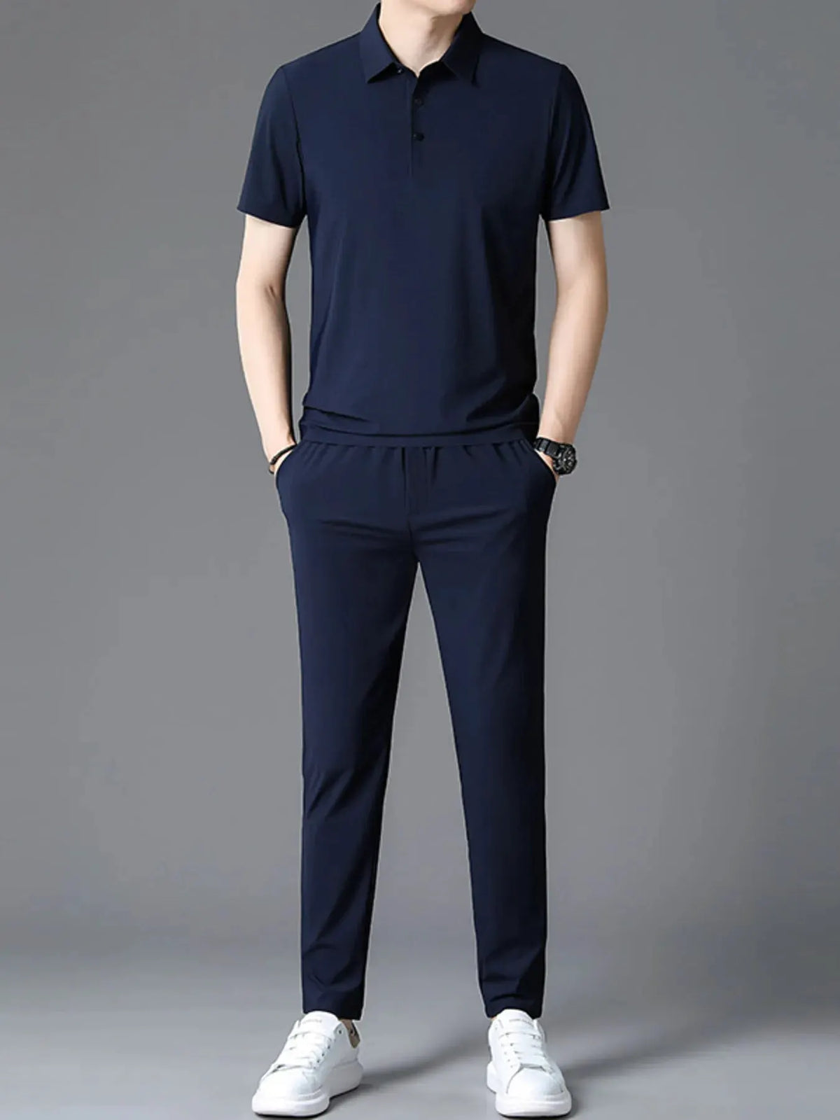 Men's Full Size Button Detail Short Sleeve Polo Plus Size by Trendsi