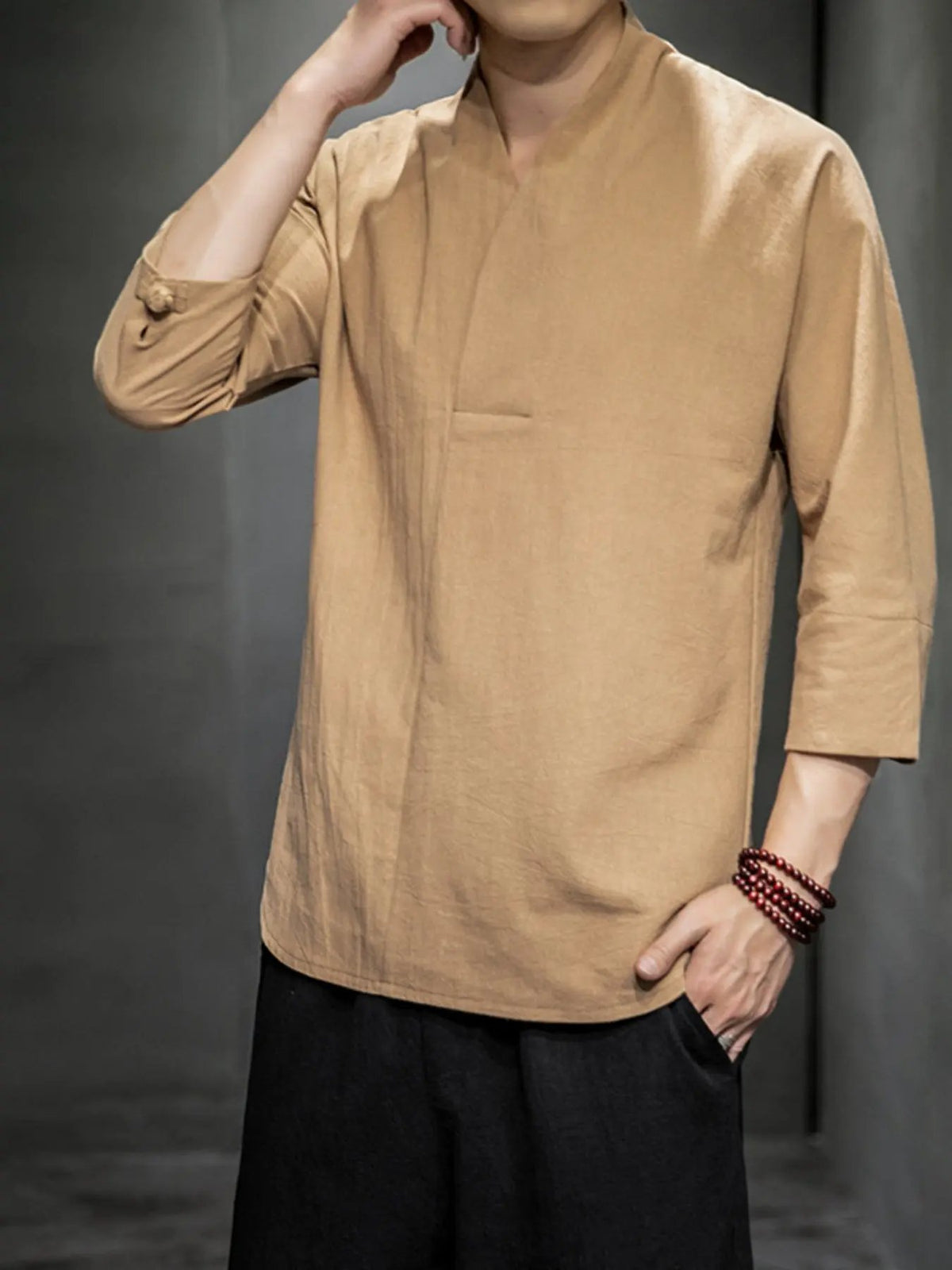 Men's Plus Size Loose Fit 3/4 Sleeve Shirt by Trendsi