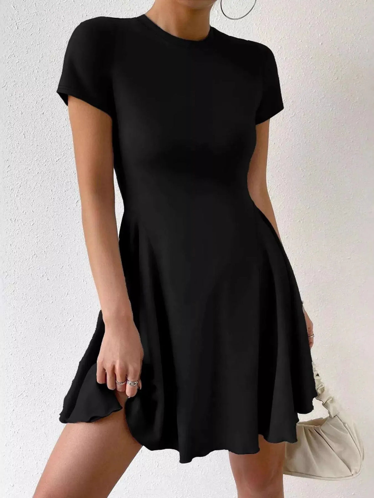 Round Neck Short Sleeve Mini Dress by Partner Label
