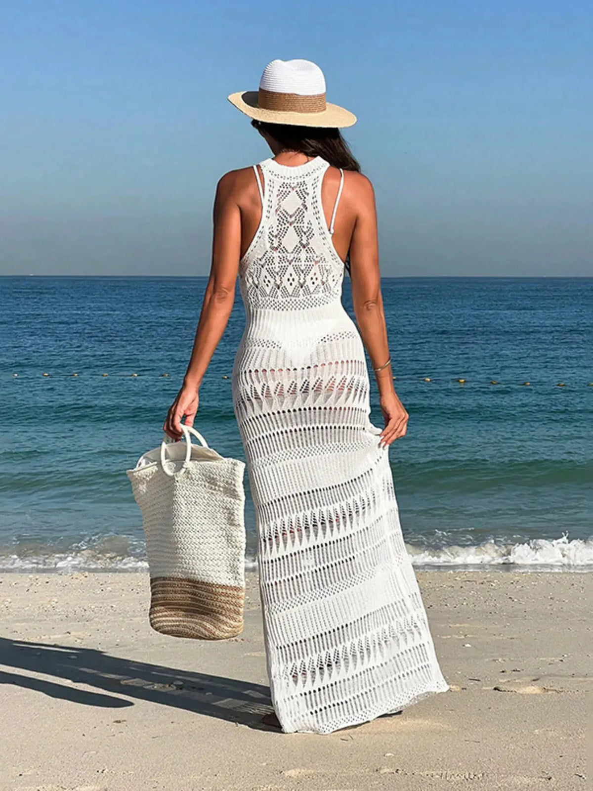 Crochet Sleeveless Split Cover-Up Maxi Dress by Partner Label