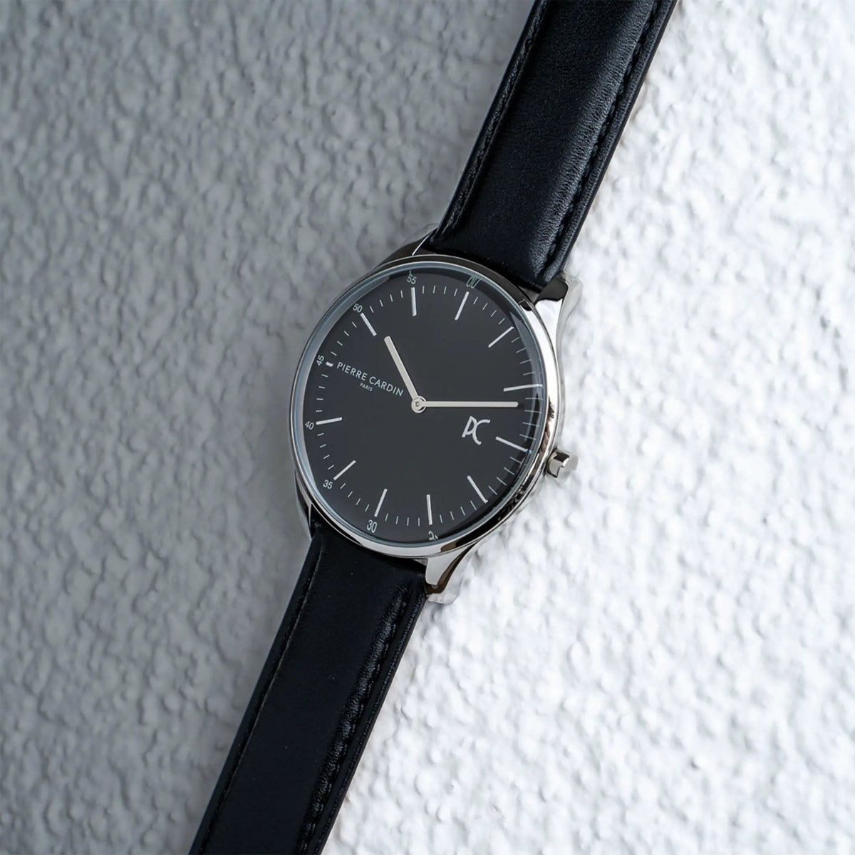 Pierre Cardin Men's Black Leather Watch, Silver Case | Cba.4002 by PIERRE CARDIN
